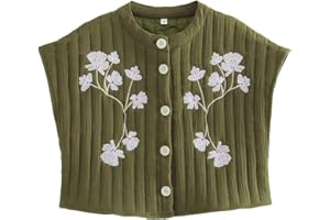 FELCIA Women's Waistcoats Vintage Floral Embroidered Crop Vest Casual National Style Open Front Sleeveless Cardigan Outerwear Gilet Streetwear