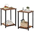 WLIVE Set of 2 Wooden Side Tables with Steel Frame, 2-Tier End Tables with 360° Adjustable Feet, Each Holds up to 30kg, 38 x 30 x 49 cm for Bedroom & Living Room, Rustic Brown