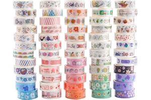 VIPNAJI Set di 60 rotoli di nastro adesivo Washi - 60 disegni, Washi Tape Set per lavori di artigianato,abbellire diari proiettili, pianificatori, Fai da Te e Decorazioni etc