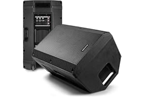 VONYX VSA12 Active Foldback Monitor Speakers Pair - 800W 12" Bi-Amplified Stage Monitors with Guitar, Mic & Line Inputs, Angled Design & Tripod Mount for Live Performances & DJ Events