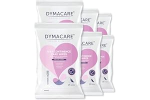 DYMACARE 5 in 1 Continence Care Wipes | Adult Scented Premium Disposable Incontinence Cloths | Skin Cleansing Wipes with Barrier Protection | 6 Packs (150 Wipes in Total)