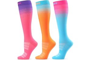CAMBIVO 3 Pairs Compression Socks for Women and Men, 15-20 mmHg Graduated Flight Socks, Stylish Colors, Travel & Work Compression Stockings for Running, Nurses, Pregnancy, Everyday Relief