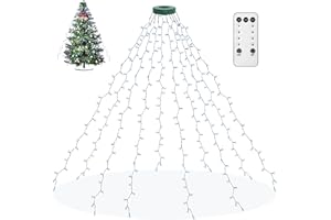 aneeway Christmas Tree Lights 200LED, Christmas String Lights Waterproof 1.5m 10 Strands 8 Modes Christmas Decorations Xmas Lights with Memory for Indoor Outdoor Decoration - Cold White