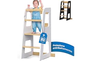 Torre didattica Schwanfeld® per bambini da 1 anno [CON PROTEZIONE ANTIRIBALTAMENTO] - Accessori di montaggio inclusi - Realizzata in legno massiccio FSC infrangibile, adatta a un carico fino a 50 kg