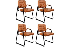 CLATINA Office Guest Chair, Leather Reception Chairs with Padded Arms, Desk Chair No Wheels Stationary for Conference Lobby Waiting Room Training Side Elderly, Set of 4-Orange