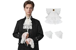 FSUJWOA Jabot Lace Victorian Neck Frill Lace White 3-Piece Jabot Accessory Set for Halloween and Carnival