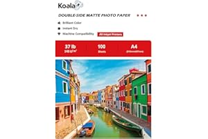 KOALA Double Sided Matte Inkjet Photo Paper A4, 140gsm, 100 Sheets for Inkjet Printers. Suitable for Printing Photos, Brochures, Covers, Certificates, Booklets, Flyers, Leaflets, Cards, Calendars