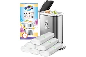 Teivio 5 Liter Small Bin Bags 80 Counts Pedal Bin Liners Thick Plastic Waste Bags for Bathroom, Kitchen, Office, Fit 3,5,6L Rubbish Bin, Clear