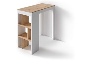 ‎BYLIVING byLIVING Moby Bar Table / Kitchen Table in White / Bar Table Kitchen / Table Top and Shelves in Oak Wood Effect Light Brown / High Dining Table / Scandinavian Design / W 110 x H 104 x D 50 cm