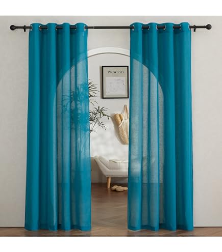 Rideaux Voilages Translucides Mateju - Lot De 2, 134x240 Cm, Œillets 4 Cm, Bleu Marine - Pour Salon, Chambre
