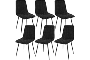 JIJIAN 6er Set Esszimmerstühle, Gepolsterte Stühle mit Leinenstoff und Schwarzen Metallbeinen, Streifendesign, Esszimmerstühle für Esszimmer Wohnzimmer Schlafzimmer Küche Rezeption
