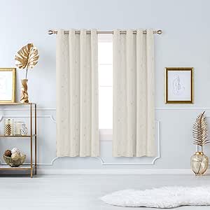 Deconovo Eyelet Blackout Curtains, Gold Printed Constellation Blackout Curtains, Thermal Insulated Curtains for Bedroom Easter, 55 x 69 Inch(Width x Length), Light Beige, 2 panels