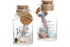 BOFUNX Reisekasse Geschenk Dekoflasche mit Korken und Aufkleber Konfetti Streudeko Wunscherfüller Reisegutschein Verpackung Geschenk für Reise Urlaub Geburtstag Jugendweihe Hochzeit Weihnachten