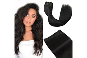 Sindra Extension Capelli Veri Tessitura Nero Naturale 35cm 80g Human Hair Tessitura Capelli Veri Umani Estensioni Capelli Matassa(w#1B-35cm)