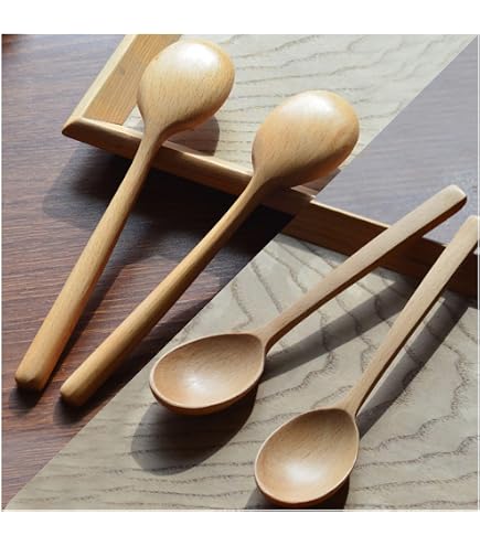 Set 5 Cucchiai In Legno Di Acacia | Cucchiaini Da Portata E Zuppa | Ecologici E Resistenti Al Calore | Per Cucina, Miele, Campeggio