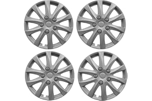 UKB4C 4 x 14 Alloy Look Silver Stripe Multi-Spoke Wheel Trims Hub Caps Covers Protectors