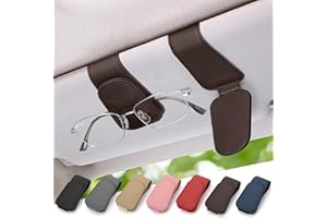 JINYJIA Porte Lunettes pour Voiture,Support Lunettes pour Voiture,Universelle Porte Lunette Voiture,Porte-Lunettes de Voiture,Cintre de Lunettes en Cuir et Clip,Clip de Support de Lunettes de Soleil,Brown