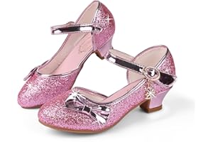 EDOSIR Zapatos de Vestir Niñas Brillo Brillando Sandalias de Fiesta Niños Tacones Bajos Zapatos de Princesa Bowknot Zapatos Mary Jane Pequeñas Zapatos de Baile Ceremonia