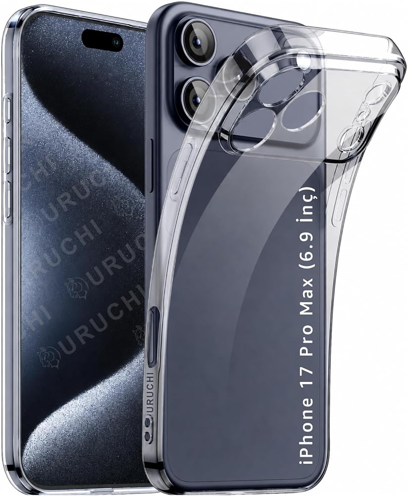 URUCHI Crystal Şeffaf Kılıf iPhone 18 Pro Max / 17 Pro Max için, [Sararma Önleyici] [Kamera Koruma] [Askeri Sınıf Düşme Testi] Şeffaf Şok Geçirmez Koruyucu Yumuşak Silikon İnce Kapak