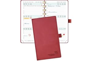POPRUN Agenda de Poche 2024 2025 16,5 x 9 cm - Petit Planner Semainier Scolaire 17 Mois D'août 2024 à déc 2025 avec Couverture Souple Spirale, Fente Pour Carte, Papier Certifié FSC®80 g/m² - Bourgogne