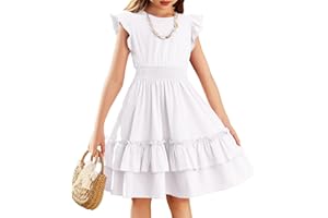 Arshiner Ragazze Abito Maniche Volanti Bambini Estivo Cotone Abito Festivo Elegante Senza Maniche Swing Abiti da Festa per Ragazza 5-13 Anni