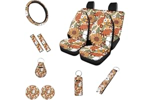 Belidome Autositzbezug mit Hippie-Blumenmuster, für Vordersitz, Lenkrad, Sicherheitsgurt, Schulterpolster, Schlüsselanhänger, Tasse, Untersetzer, Chapstick-Halter, Auto-Dekoration, 12 Stück