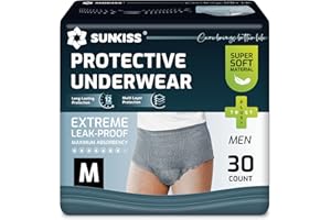 SUNKISS Sous-vêtements Incontinence Homme Slips Jetables Jour pour Adultes Culottes de Protection Masculines à Absorption Maxime Taille M Gris 30 Unités