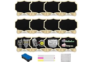 TOPBELIEF 12 Piezas Mini Pizarra, Mini Pizarras De Madera Con Soporte, Pizarras Pequeñas De Tiza, Borrable Tablero De Mensaje, Letreros De Pizarra De Pie Para Bodas Fiestas Mensajes Mesas Decoración Eventos