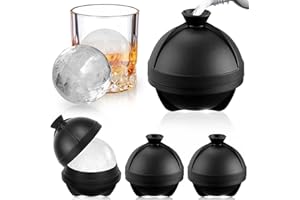 IAGORYUE Bac a Glacon - Lot de 4 Moules à Glaçons en Boule avec Couvercle Bebe et Entonnoir - Silicone Bac à Glaçon Rond sans BPA Pour Whisky, Champagne, Cocktails, Gin, Boissons, Réfrigérées - Noir