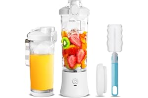 KUKIKUKI Mélangeur portable de 20 onces, de taille personnelle pour smoothies et shakes avec 6 lames, mélangeur de fruits et jus USB rechargeable avec, idéal pour la cuisine, l'extérieur (Blanc)