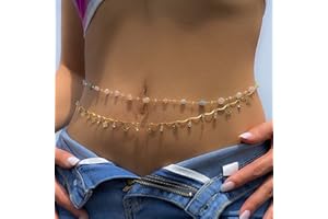Zookey Boho Layered Belly Chain Rhinestone Belly Chain Gold Beads Body Chain Colorful Stones Waist Chain Jewellery for Women and Girls