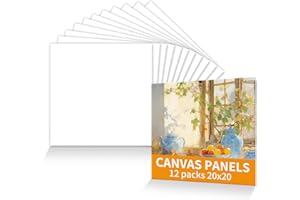 Ciusdkler Canvas Board, 20x20cm, 12 Pack Pre-Stretched Canvas for Acrylic, Oil, Watercolor Paint