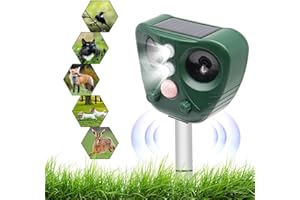 CUSTOM CATCH Fox repellent, ultrasonic cat repellent, has a deterrent effect on animals in the garden, 5 adjustment modes, PIR sensor, LED light, waterproof