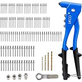 CCLIFE 120 Pieces Manual Riveter Riveter Gun Set with 1/8" 1/8" 1/8" 1/4" Rivets 4 HSS Bits