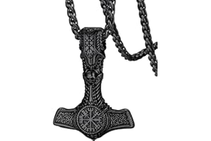 FaithHeart Personalised Thor Hammer Necklace Viking Jewellery for Men Engraved Odin Helmet/Mjolnir Pendant Nordic Runic Necklaces Talisman Amulets Protective Jewelry Norse Gift (Stainless Steel)
