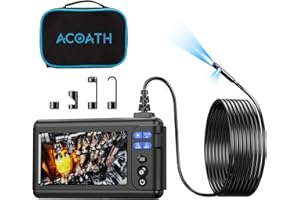 Acoath Borescope Endoscope Camera with Light, Dual-Lens 1080P HD Industrial Inspection Camera with 8 LED Lights, 5M Semi-Rigid Snake Cable, 5" IPS Screen, 32GB Card, IP67 Waterproof Drain Borescope
