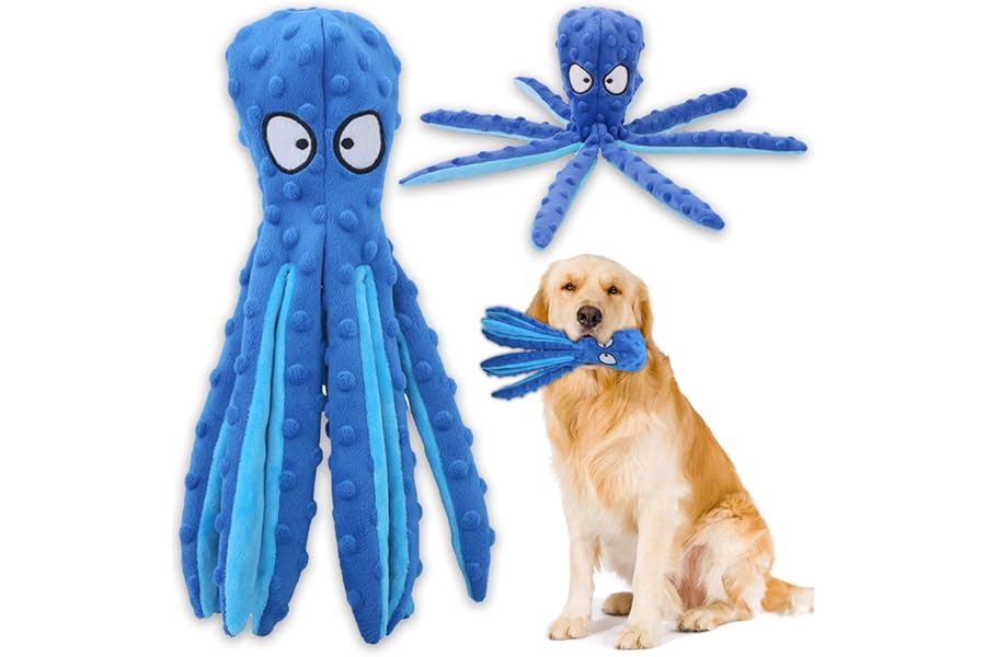 Acehome Squeaky Dog Interactive Play Toy,No Stuffing Octopus Dogs Chew Toy with Crinkle Paper for Medium and Large Dogs Playing