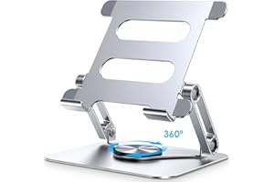 Lucrave iPad Ständer, Tablet Ständer für Schreibtisch mit 360° drehbarer Basis, faltbarer Monitorständer aus Aluminium, kompatibel mit Tablets wie iPad Pro 9,7, 10,5, 12,9 Air Mini 4 3, Tab(4–13 Zoll)