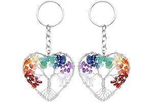 MYBOTA Tree of Life Keyring 7 Chakra Healing Crystal Tumbled Stone Natural Gemstone Car Key Chain Reiki Healing Keychain for Friendship Women Men Girls Bikes Home