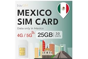 travSIM SIM México| 30 días - 25 GB de Datos SIM | Datos de Alta Velocidad 5G/4G | Acceso Ilimitado a Internet para Google, Facebook, Whatsapp, Instagram y más