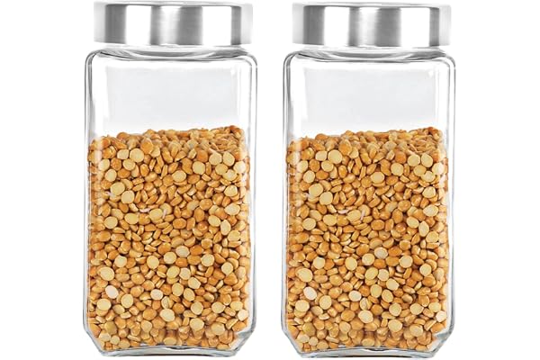 CELLO Qube Fresh Glass Storage Jar with See Through Lid Set of 2, (1000ml x 2), Transparent Food Grade, Stackable, Easy Storage Jar Air Tight Kitchen Glass Jar For Cookies Snacks Pulses Dry Fruits