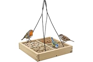 Zeqeey Vassoio in legno per uccelli con piattaforma da appendere per semi di legno per esterni, giardino, uccelli selvatici