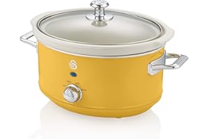 Swan Retro SF17021YELN Slow Cooker 3,5L Contenitore di Cottura rimovibile, Ceramic Non-Stick PFOA & PTFE Free , 3 Livelli di Temperatura, Coperchio di Vetro, Design Vintage, Giallo, 200W