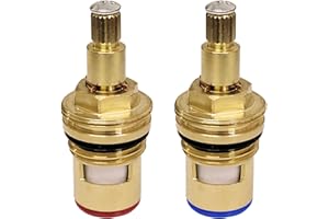 YOUNG WOLF Válvulas de grifo de repuesto de latón de cerámica, cartucho de prensaestopas para agua fría y caliente, 1/4 cuarto de vuelta, 20 dientes G 1/2 pulgada