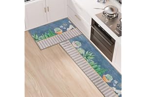 7VSTOHS Kitchen Rug Set 2 Piece Non Slip Kitchen Mat, Kitchen Utensils Mats Rugs Washable Hallway Runner Set, Dining Room, Entryway and Door Mat Set, 43x75 + 43x150 cm