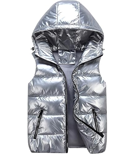 Gilet D'Hiver Femme Duvet Doré Brillant – Doudoune Sans Manches Épaisse à Capuche, Coupe-Vent Et Très Chaude Pour Ski & Plein Air