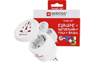 SKROSS Reseadapter Combo World, Schweiz + Italien + Brasilien | Universell för mer än 150 länder, 100–250 V, 10 A, upp till 2