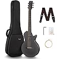 Enya Nova Go Carbon Fiber Acoustic Guitar 1/2 Size Beginner Adult Travel Acustica Guitarra w/Starter Bundle Kit of Colorful Packaging, Acoustic Guitar Strap, Gig Bag, Cleaning Cloth, String,Black