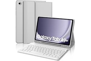 IVEOPPE Étui Clavier pour Samsung Galaxy Tab A9 Plus 11 Pouces 2023, Magnétique Amovible Coque, Samsung Tab A9 + Bluetooth Rechargeable AZERTY Français Clavier Coque avec Porte Crayon, Gris Clair