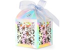 GEBETTER 24Pcs Cajitas Regalo Pequeñas Navidad Copos de Nieve Holográficos Cartón Cintas, Cajas Chuches Caramelos Detalles Dulces Fiesta Cumpleaños Niños Invierno Invitados Amigos Familiares, 5x5x8 cm